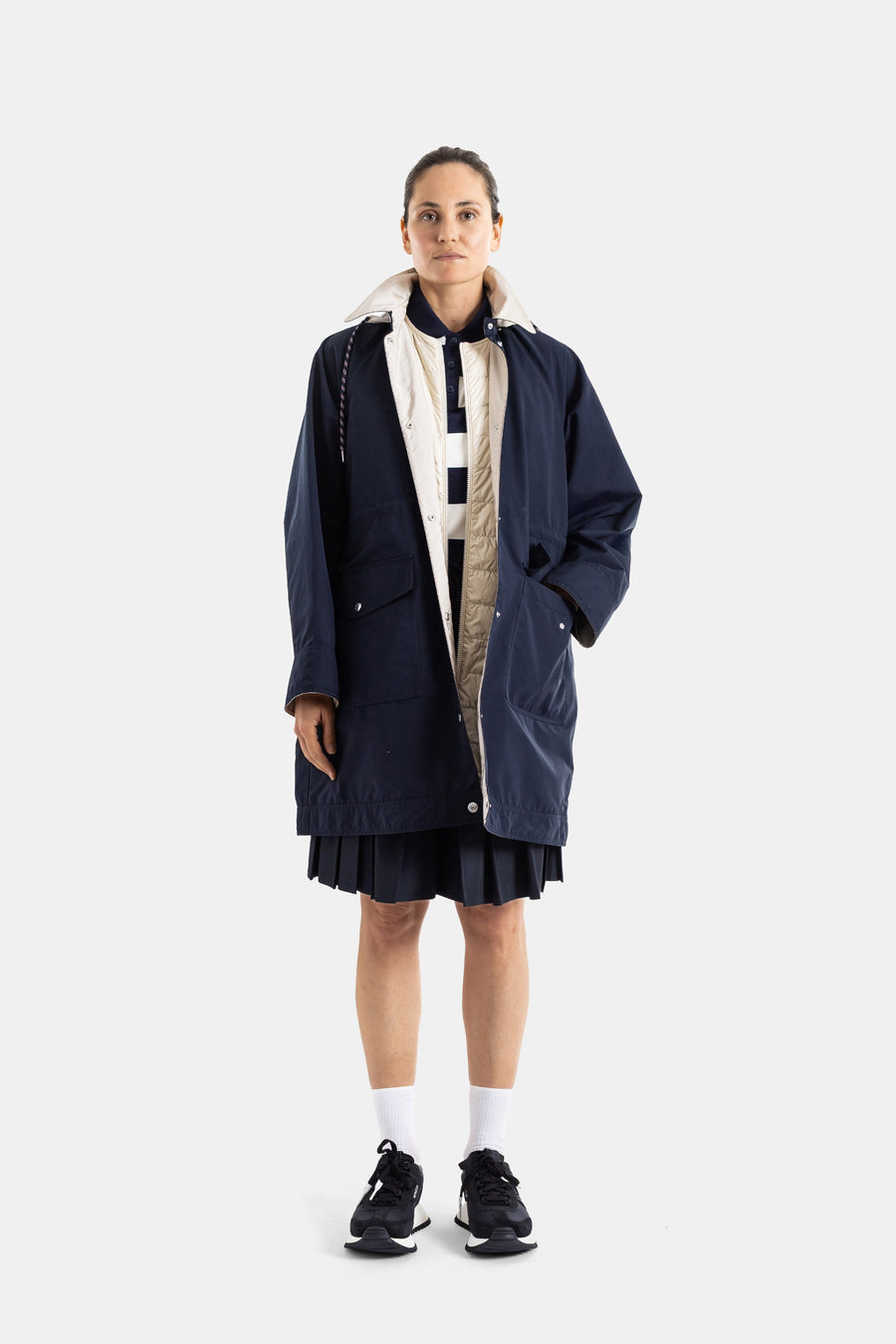 Moncler Matte technical fabric (Nylon) with Sherpa lining coat in navy