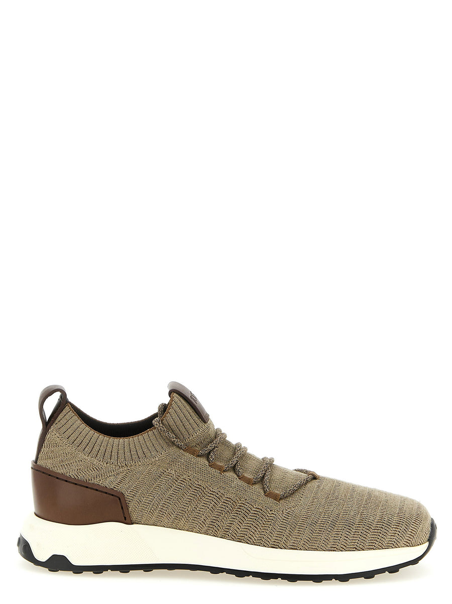 Tod's Knit Technical Fabric with Leather Inserts Sneakers — Beige