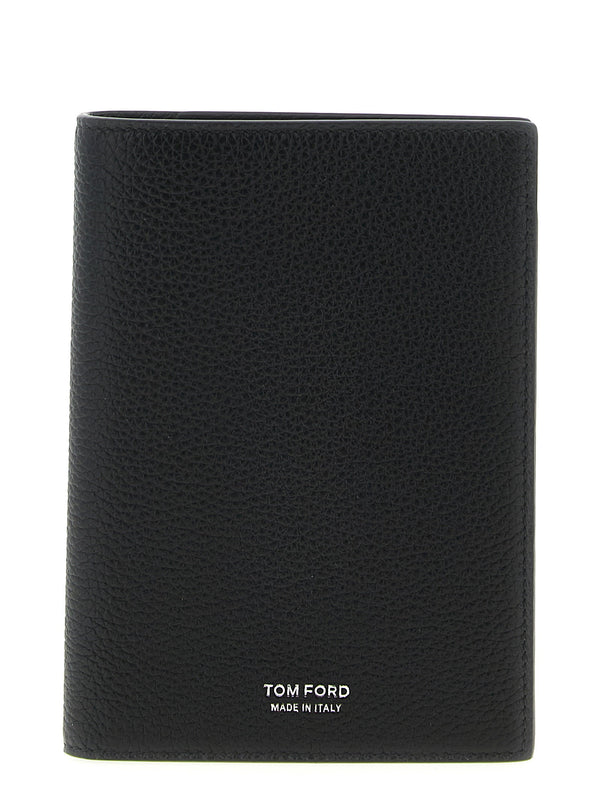 Tom Ford Hammered leather passport holder in black