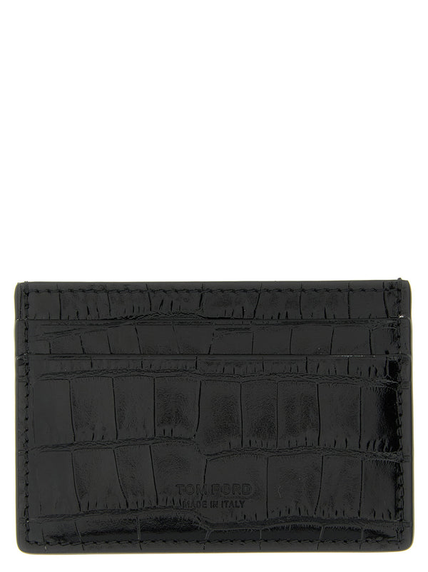 Tom Ford Crocodile-Print Leather Card Case — Black