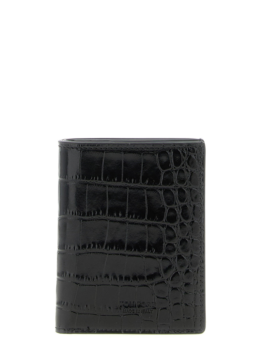 Tom Ford Crocodile-Embossed Leather Card Case — Black