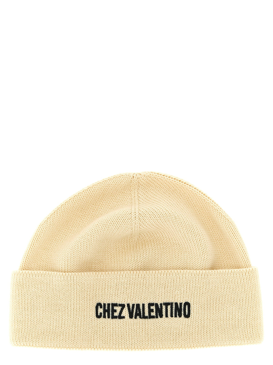 Valentino Garavani Embroidered Virgin Wool Beanie — Cream