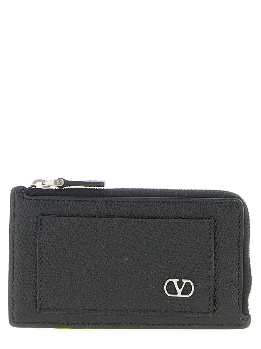 Valentino Garavani Vlogo Signature Leather Coin Purse — Black