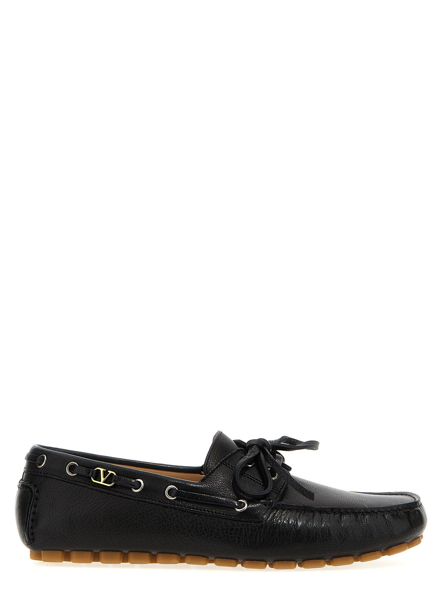 Valentino Garavani Buffalo Leather Lace-Up Loafer — Black