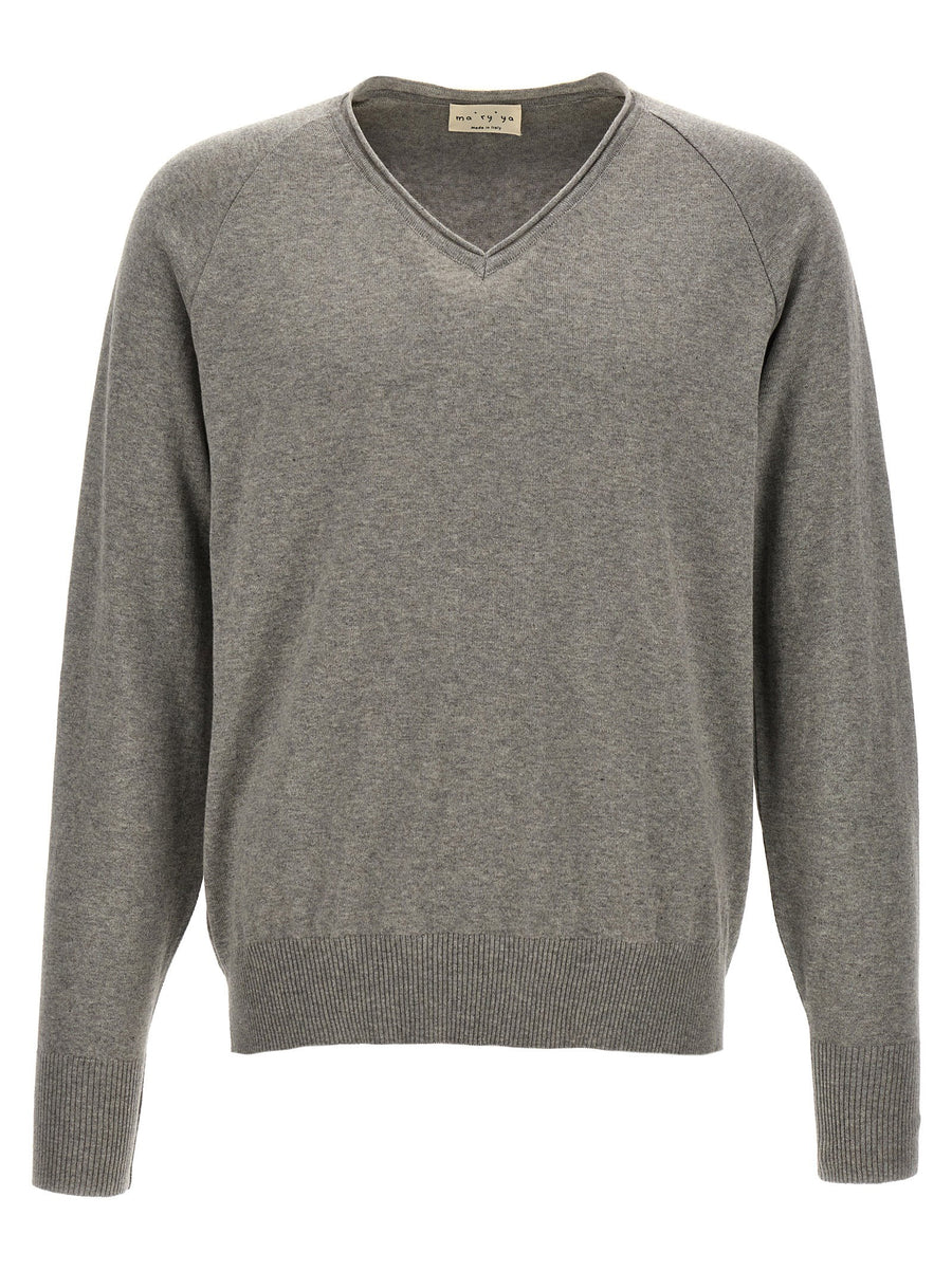Ma'ry'ya V-Neck Cotton Sweater — Gray