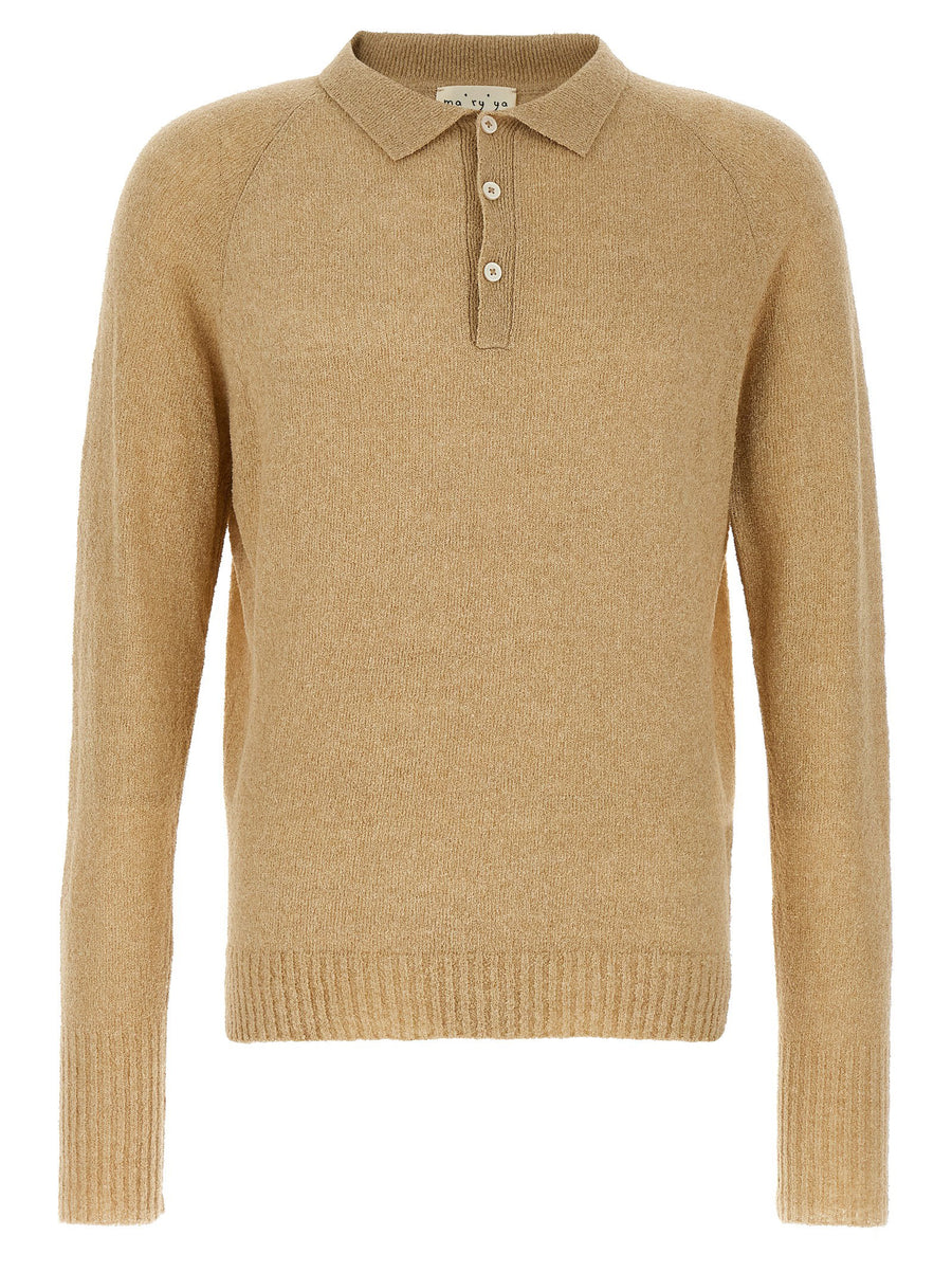 Ma'ry'ya Bouclé Cotton Polo Shirt — Beige