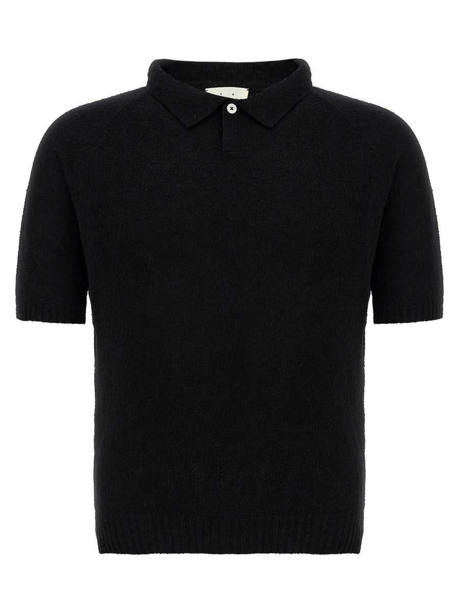 Ma'ry'ya Bouclé Cotton Polo Shirt — Black
