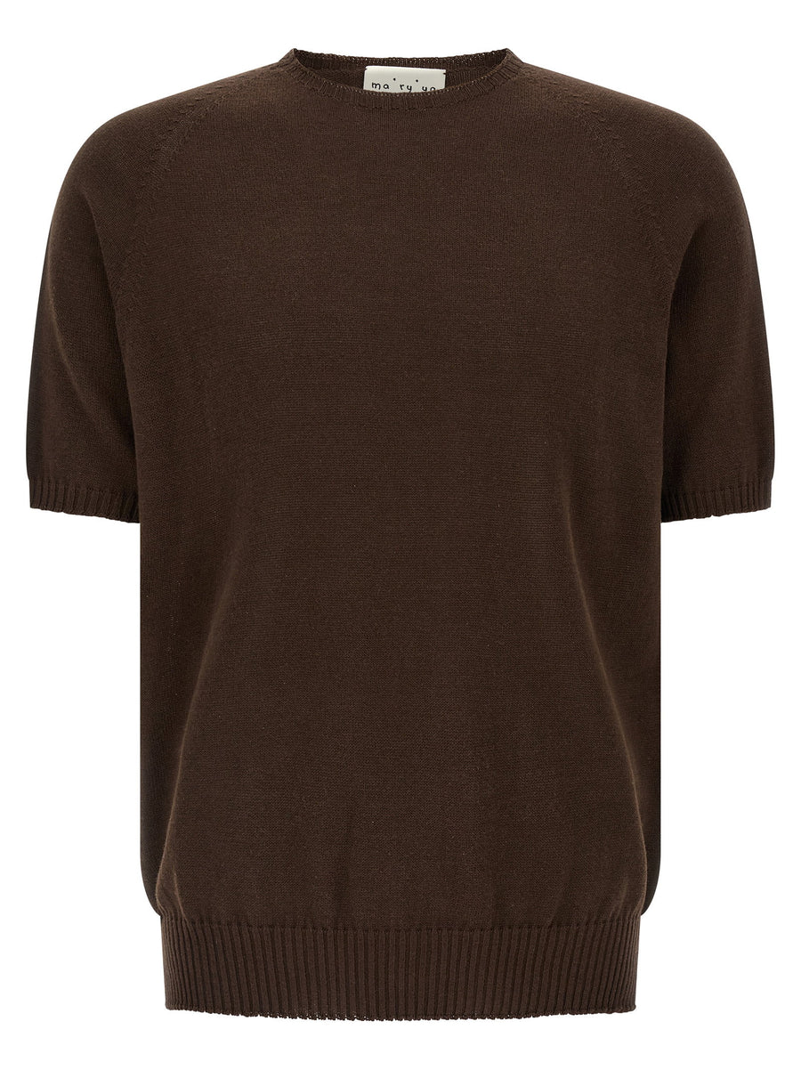 Ma'ry'ya Cotton Crew-Neck Sweater — Brown
