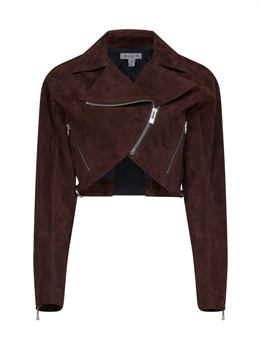 Biker Jacket Brown Suede Goatskin Bomber