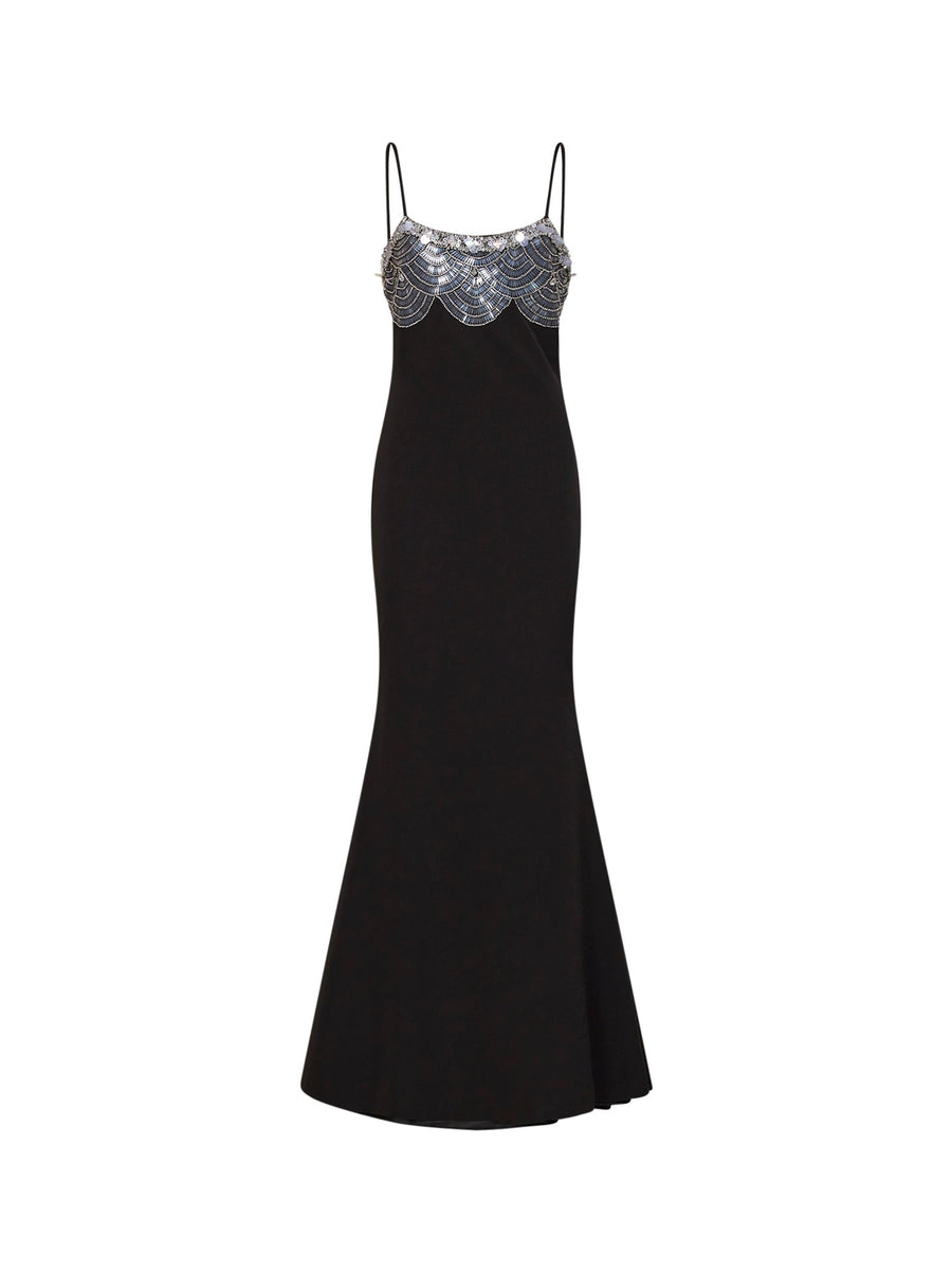 Maxi Dress Stretch Crêpe Black Polyester