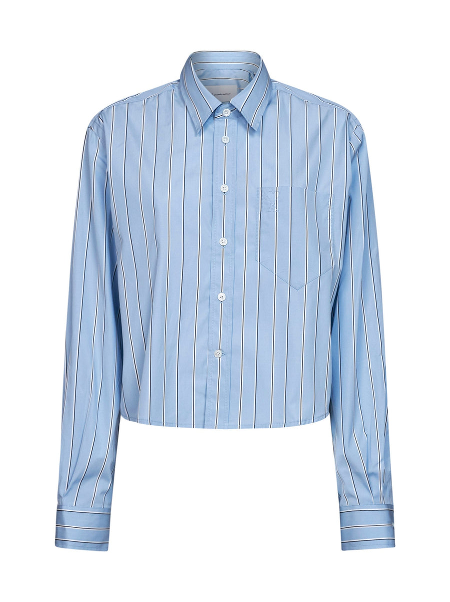 Cropped Cotton Shirt Light Blue
