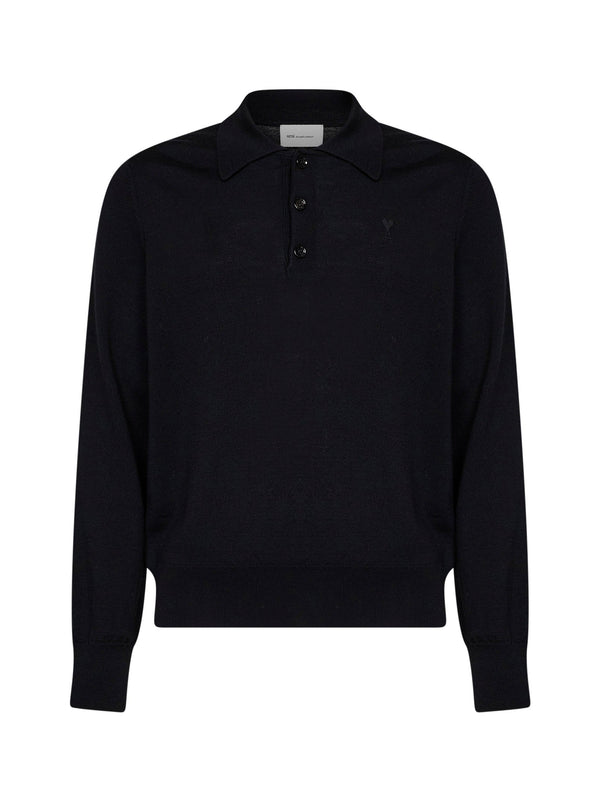 Polo Shirt Ami De Cœur Black Merino Wool