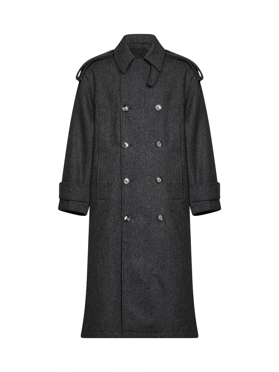 Double-Breasted Trench Coat Charcoal Grey Wool Virgin