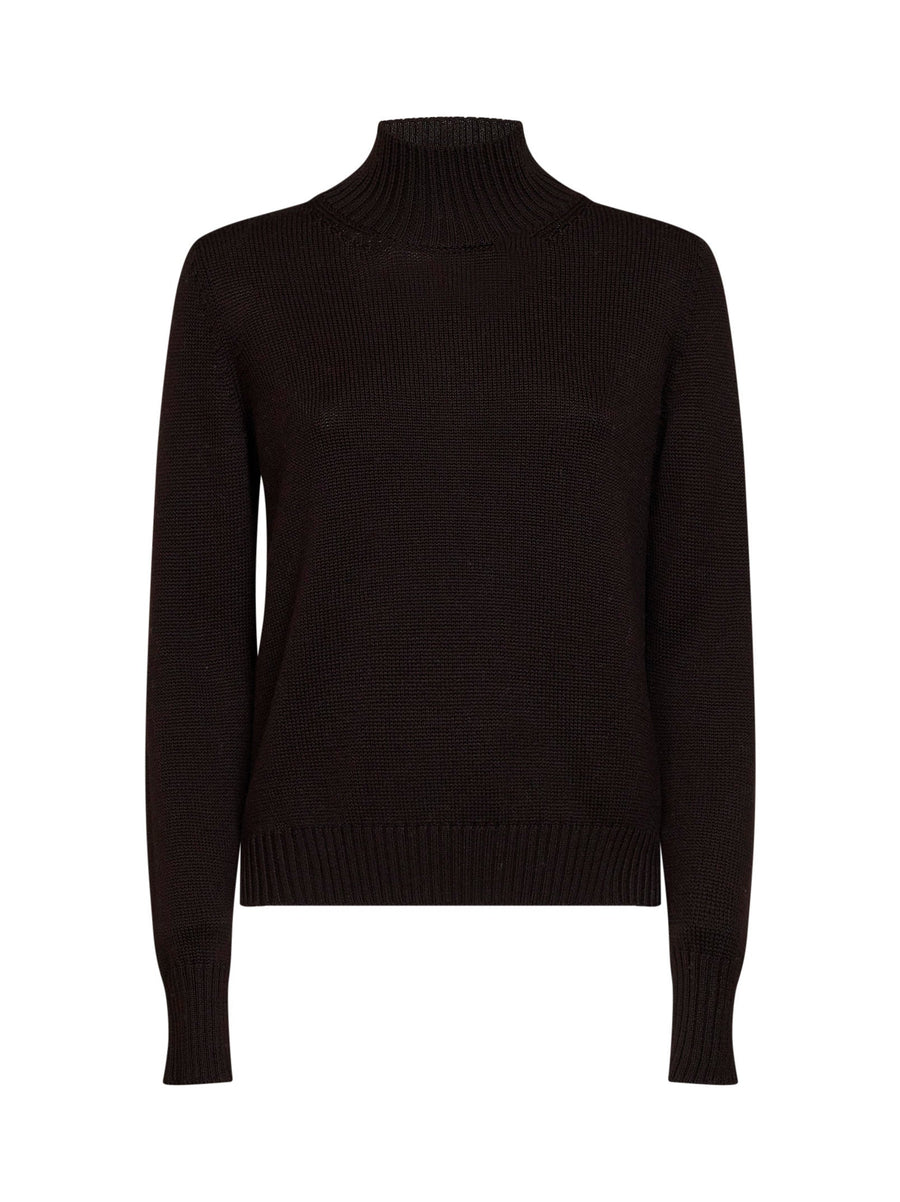 Sweater Virgin Wool Mock Neck Coffee Brown