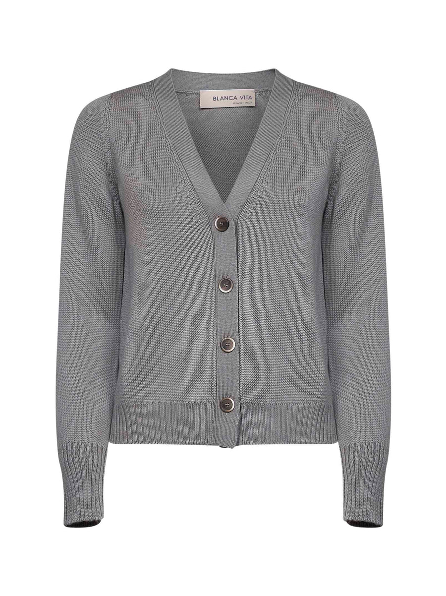 Cardigan Virgin Wool Sage Green Cardigans