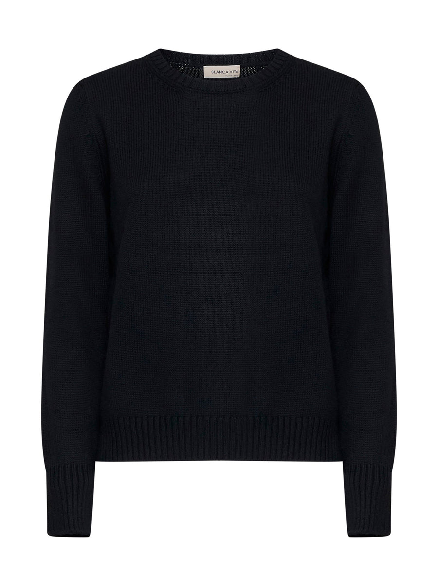 Crew-Neck Sweater Black Virgin Wool