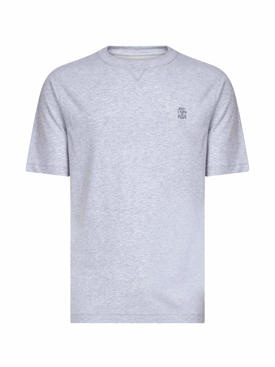 Crewneck T-Shirt Solomeo Crest Grey Cotton T-shirts