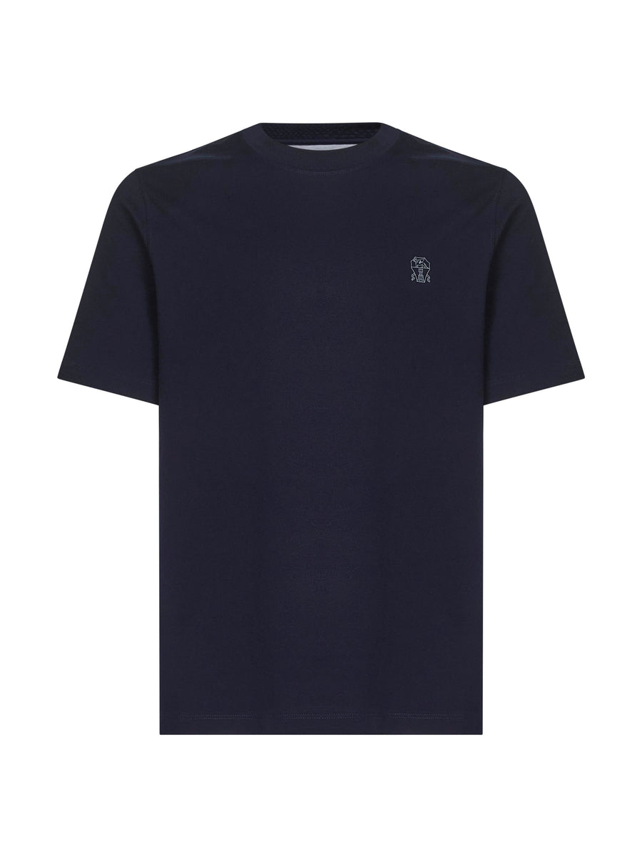 T-Shirt Solomeo Crest Blue Cotton T-shirts