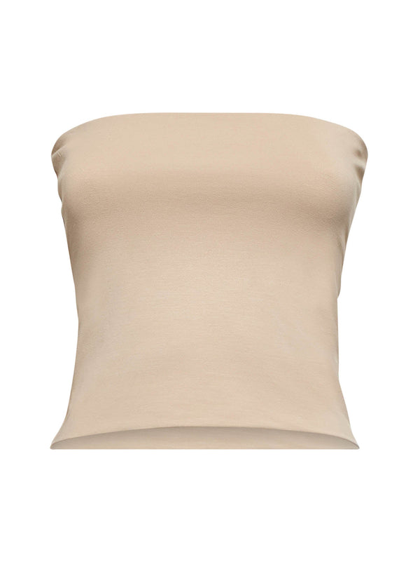 Jersey Bandeau Top Beige Cotton Tops