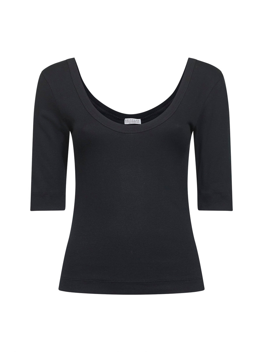 T-Shirt Ribbed Stretch Jersey Black Cotton T-shirts & Jerseys
