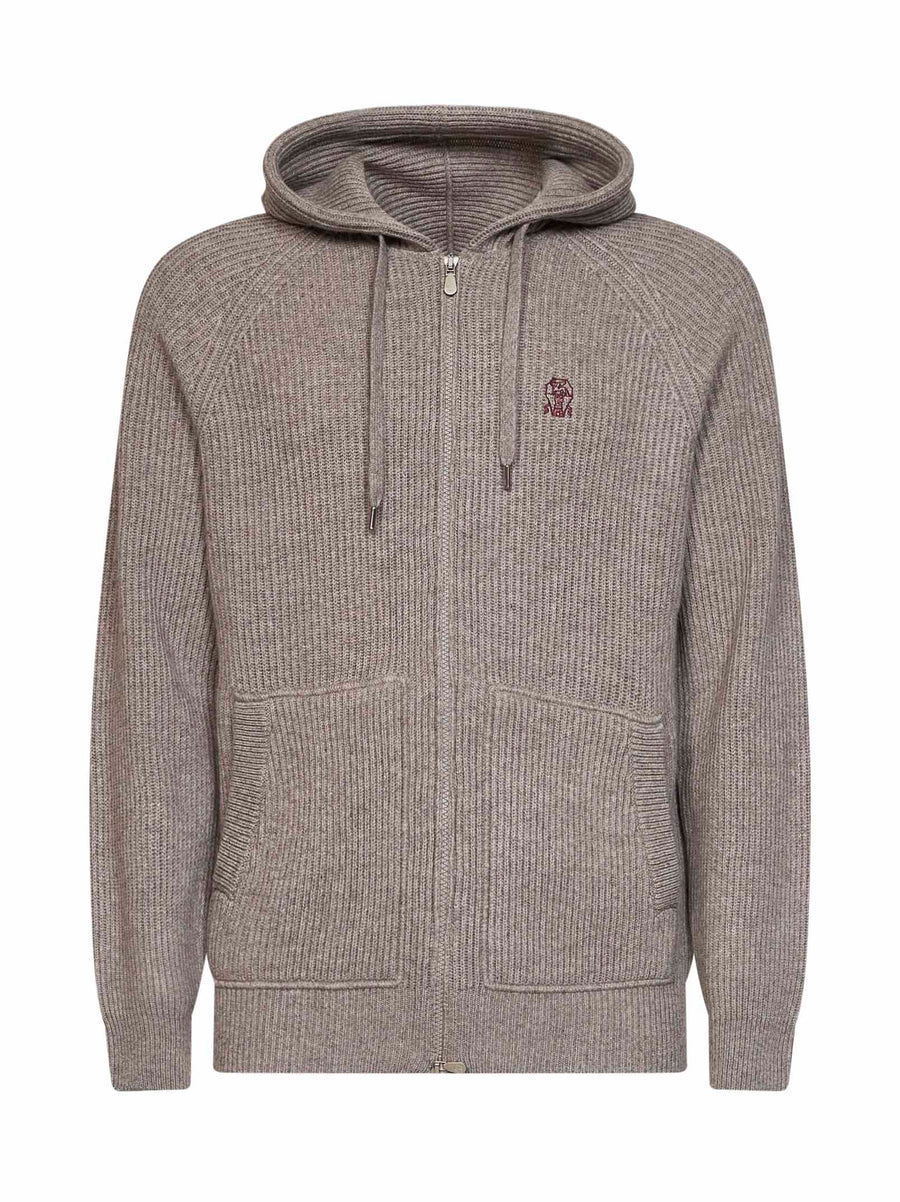 Zip-Up Cashmere Hoodie Grey Cardigans