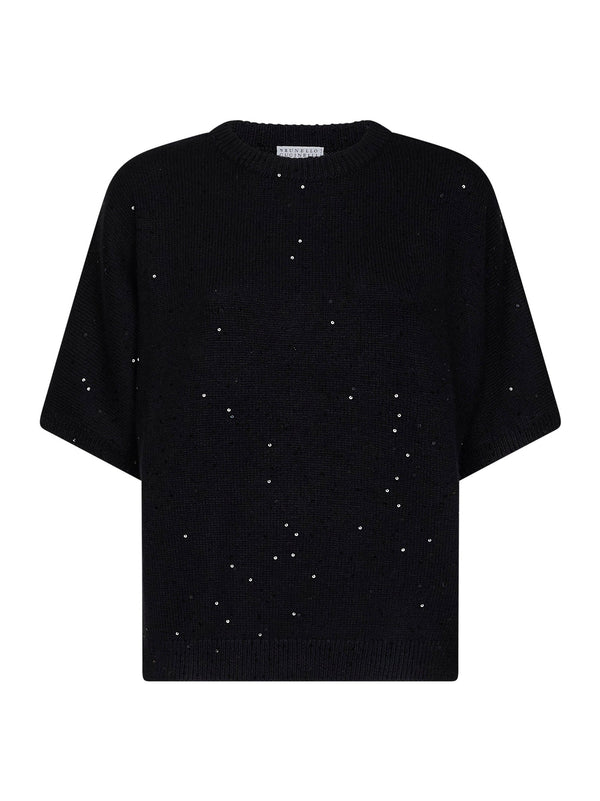 Sweater Black Sequin-Embellished Lyocell