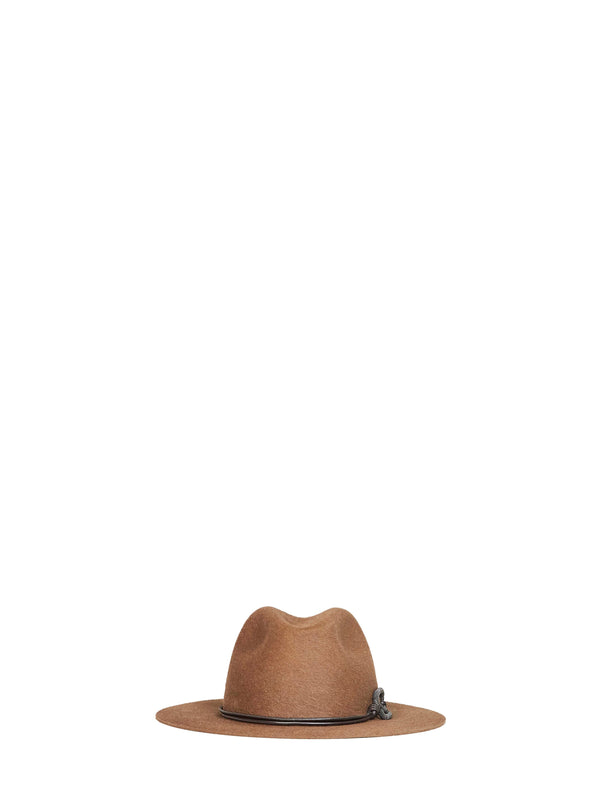 Felt Fedora Hat With Leather Band Brown
