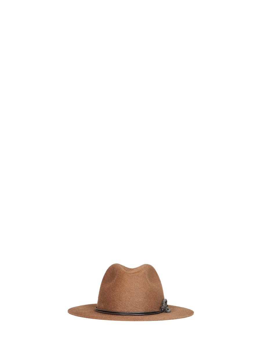 Felt Fedora Hat With Leather Band Brown