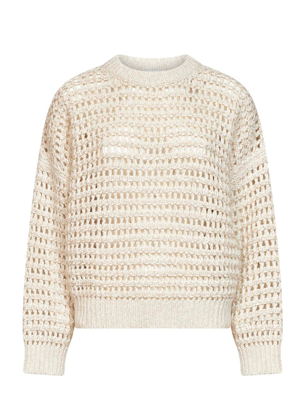 Net-Knit Sequin Sweater Beige