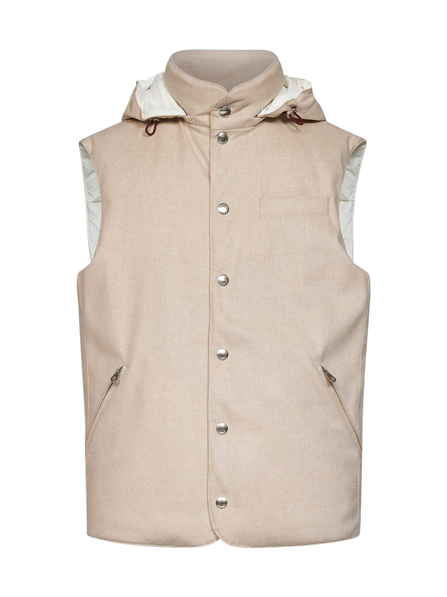 Wool Padded Hooded Vest Beige & Down Jackets