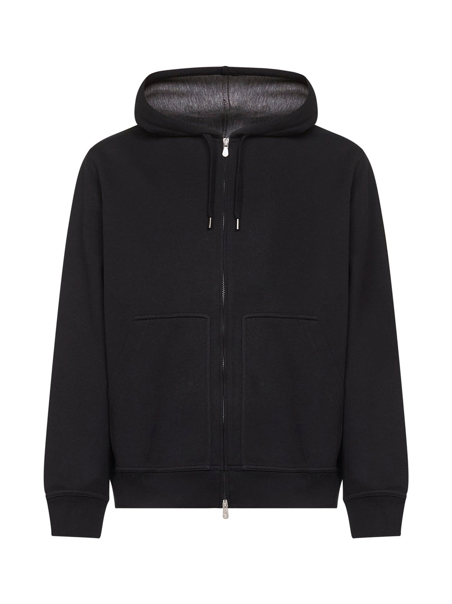 Hoodie Double-Fleece Zip-Up Black Cotton Sweatshirts