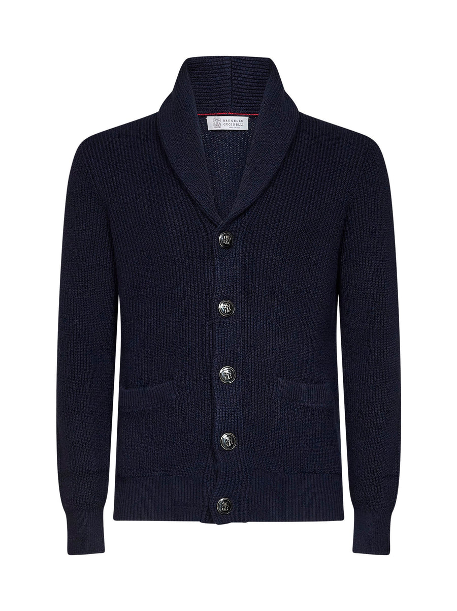 Cardigan Shawl-Collar Navy Blue Cotton Cardigans