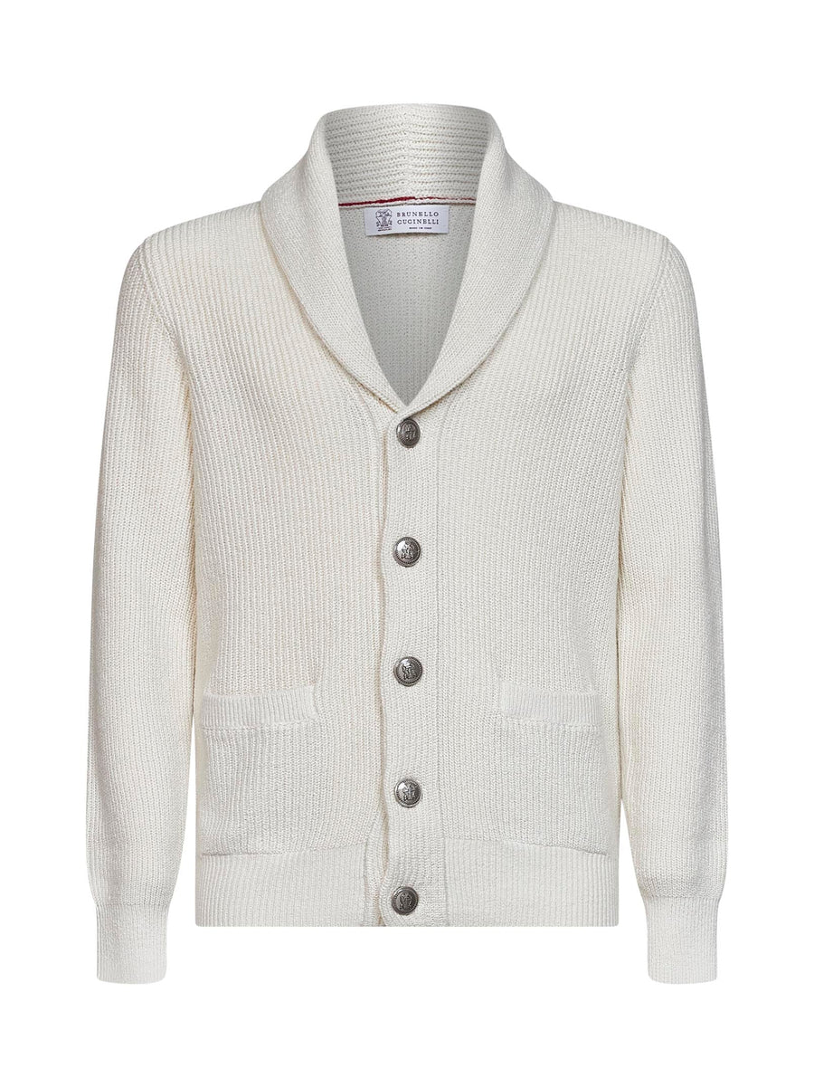 Cardigan Shawl Collar English Rib Knit Ivory Cotton Cardigans