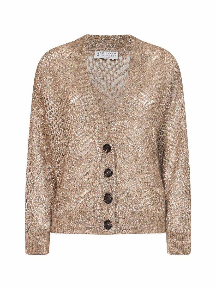 Cardigan Openwork Leaf Light Brown Polyamide Cardigans