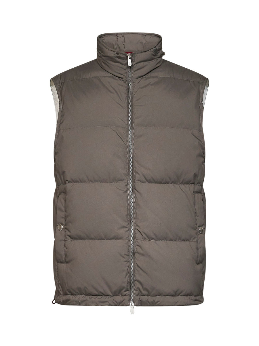Padded Hooded Vest Grey Polyester & Down Jackets