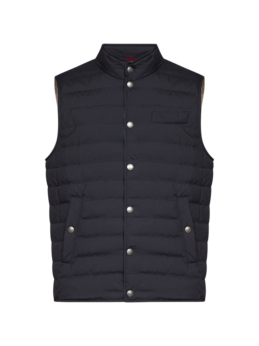 Padded Vest Navy Blue Nylon Polyester & Down Jackets