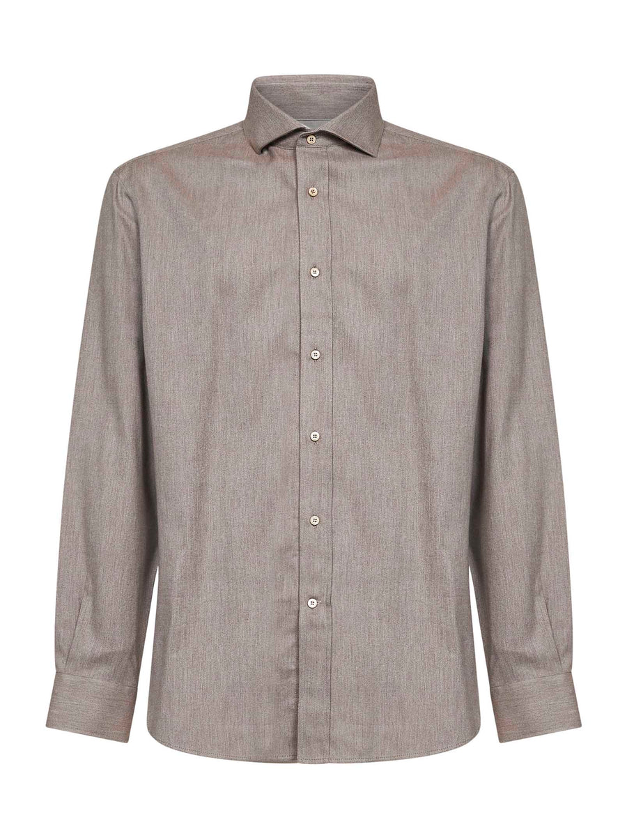 Long-Sleeved Cotton-Lyocell Shirt Mud
