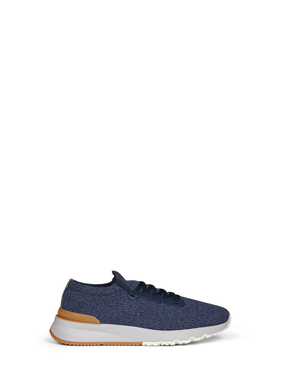 Runners Denim Wool Knit Blue Calf Leather Trainers
