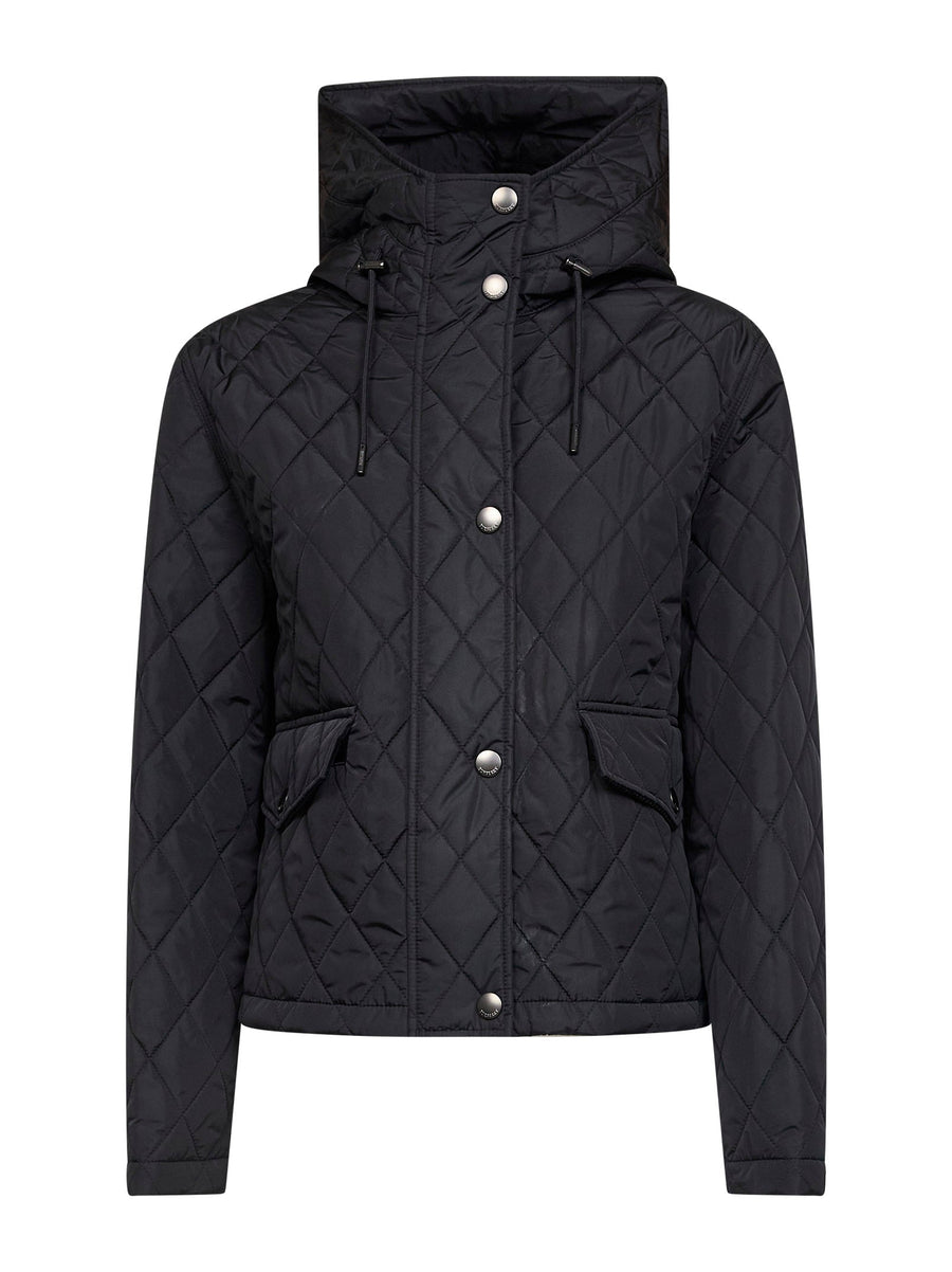 Jacket Quilted Nylon Cropped Hooded Black Polyamide Bomber