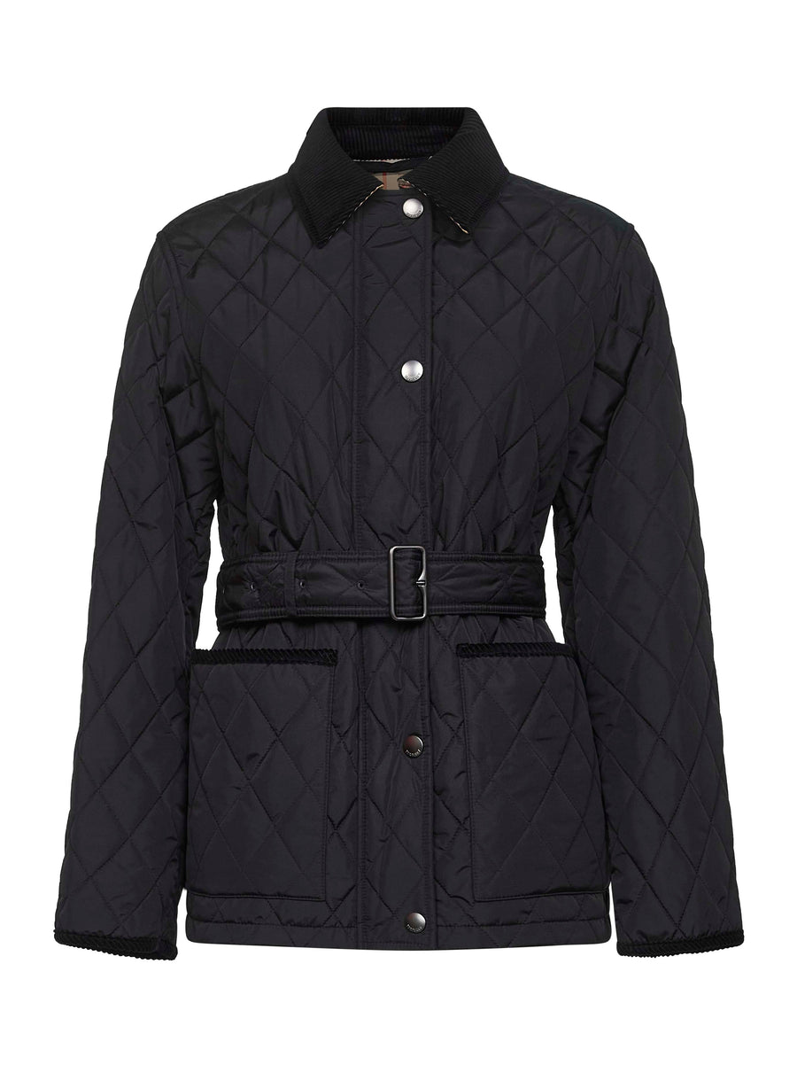 Quilted Belted Jacket Black Nylon Polyamide Bomber