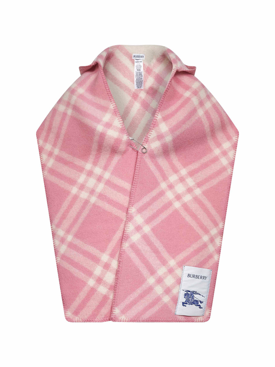 Hooded Scarf Pink Check Wool