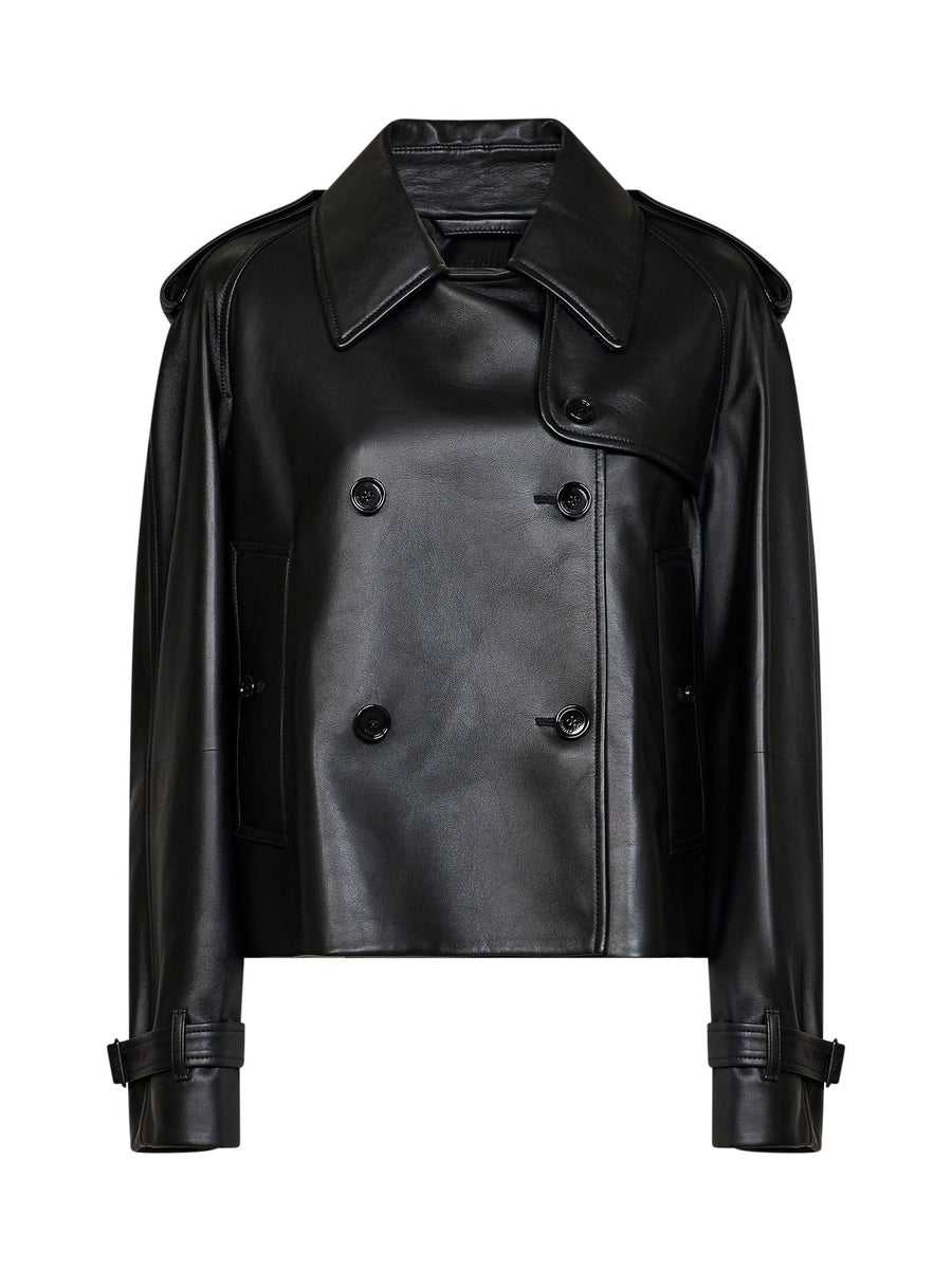 Cropped Trench Jacket Mayfair Black Leather Lambskin Bomber