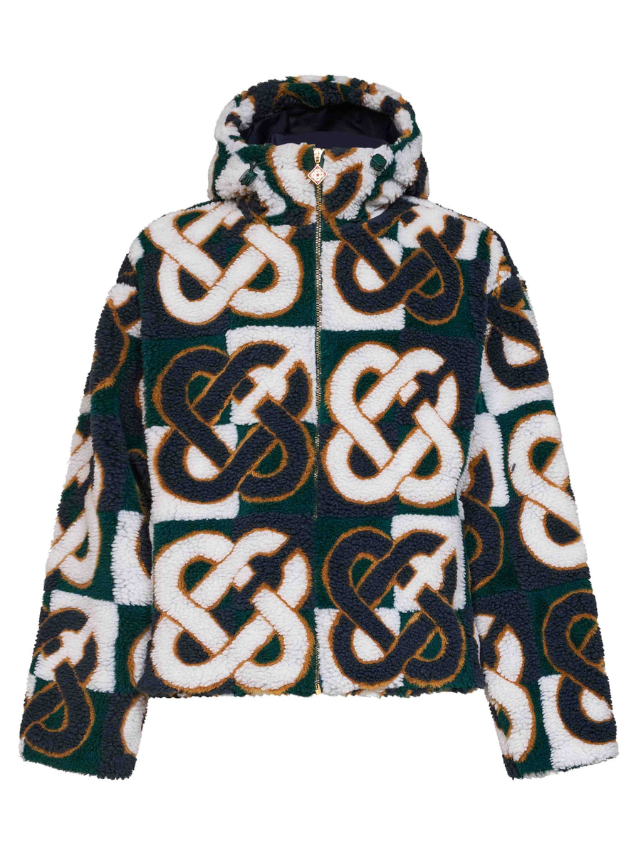 Fleece Jacket Check Monogram Green-Navy Multicolour Wool Bomber