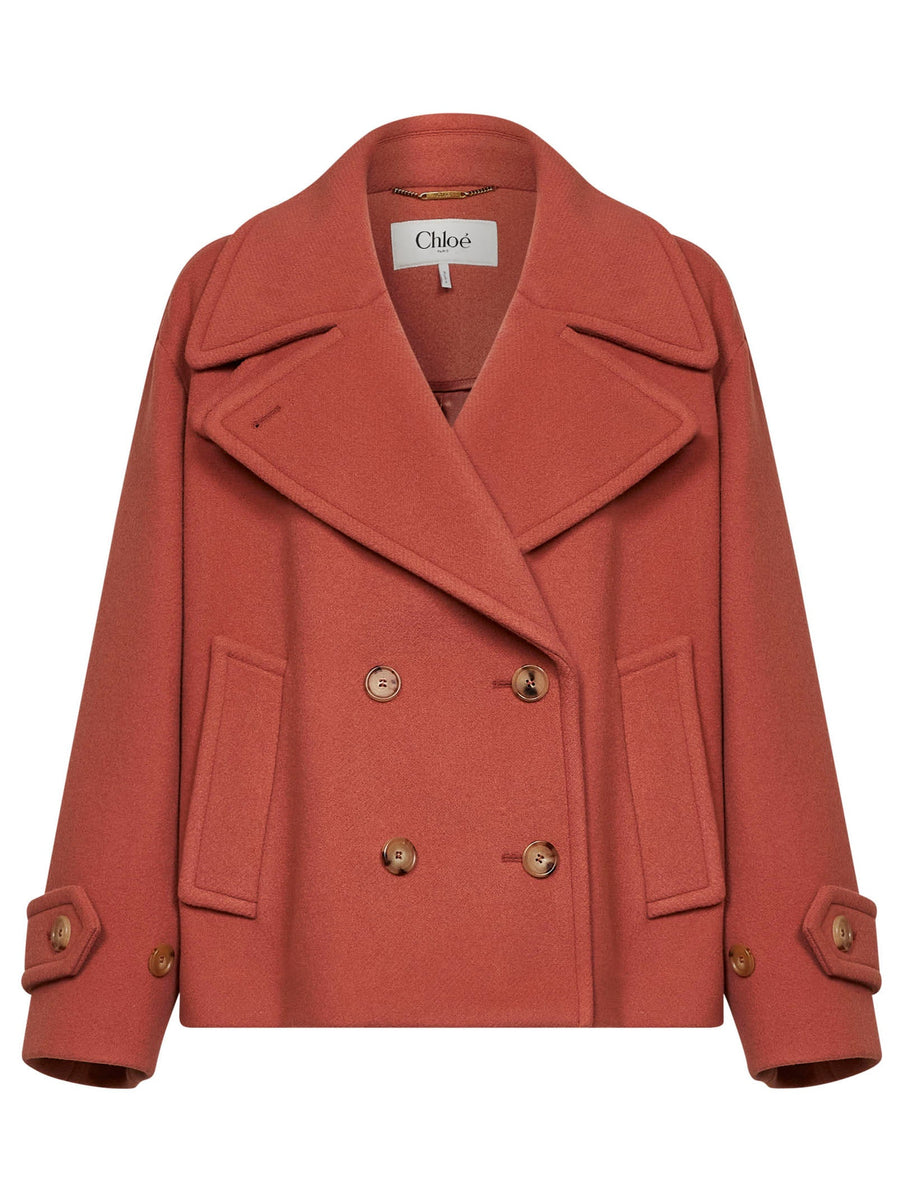 Short Wool-Blend Coat Cedar Pink Virgin Wool