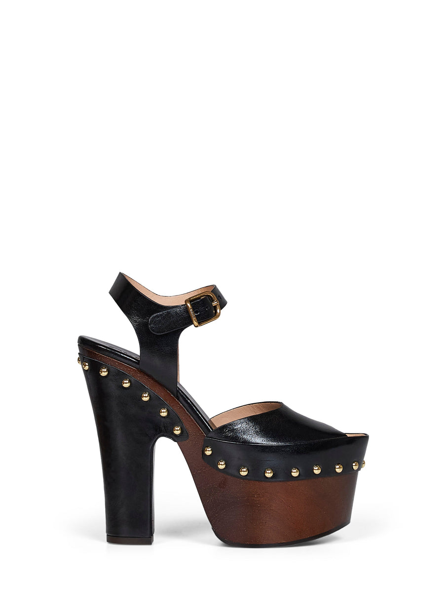 Platform Clogs Meret Black Calfskin Lamb Skin Sandal
