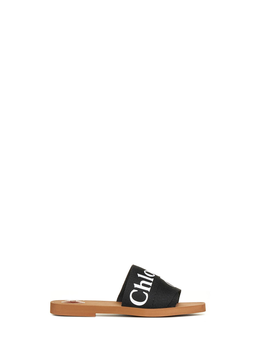 Flat Linen Sandals Black