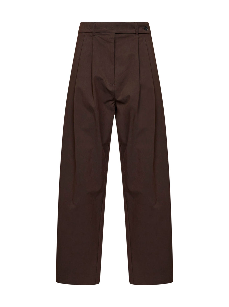 Trousers Wide-Leg Pleated Chocolate Cotton Brown
