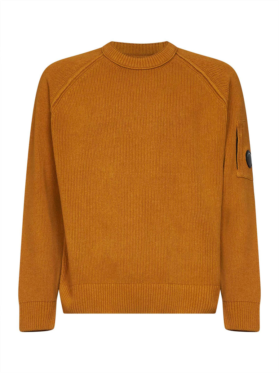 Crewneck Sweater Lens Ochre Yellow Cotton