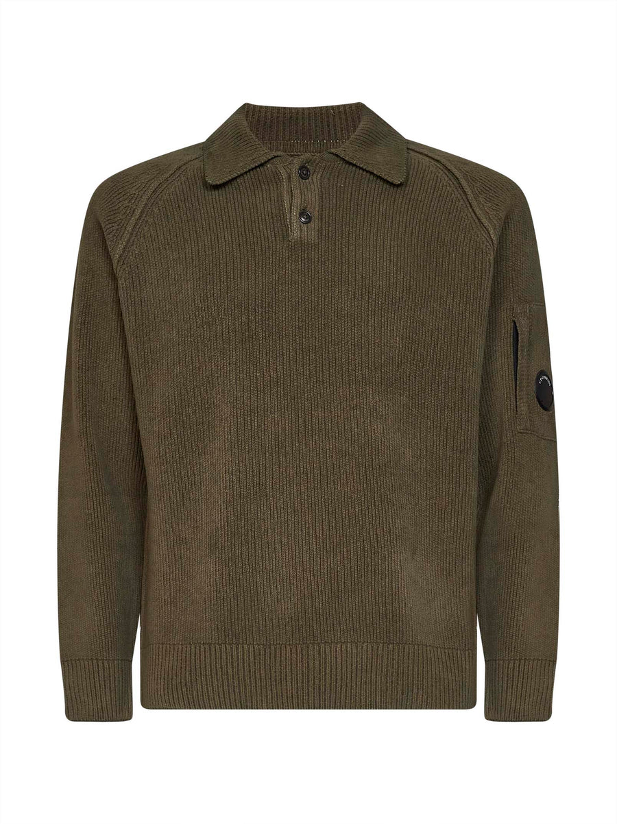 Long-Sleeve Polo Shirt Lens Ivy Green Cotton Knitwear