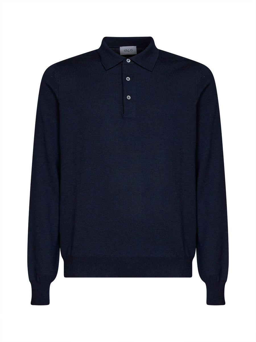 Polo Shirt Navy Blue Virgin Wool